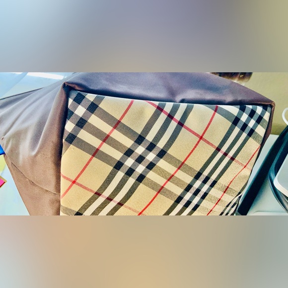 “HOST PICK” BURBERRYSs Nova Check Blue Label Tote Bag Nylon Brown Auth - Picture 10 of 11